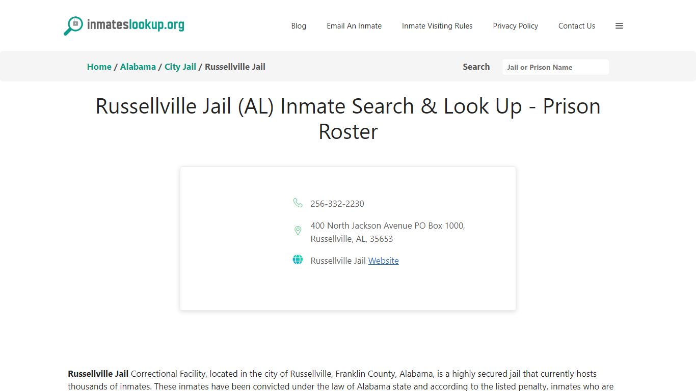 Russellville Jail (AL) Inmate Search & Look Up - Prison Roster